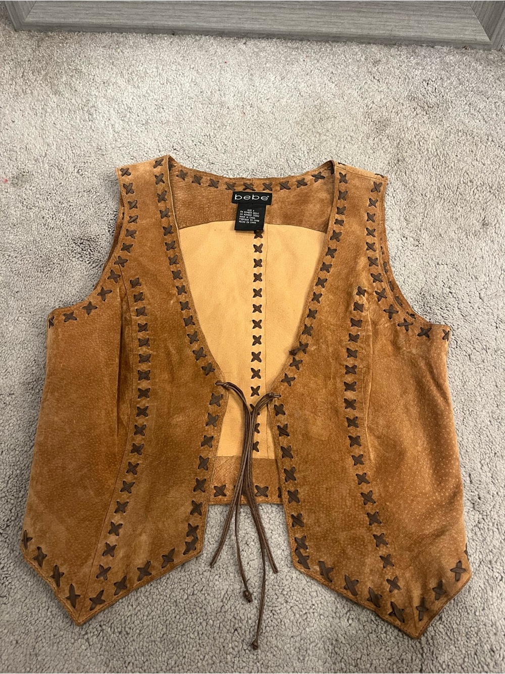 Vintage Bebe Genuine Suede Leather Lace Up Vest